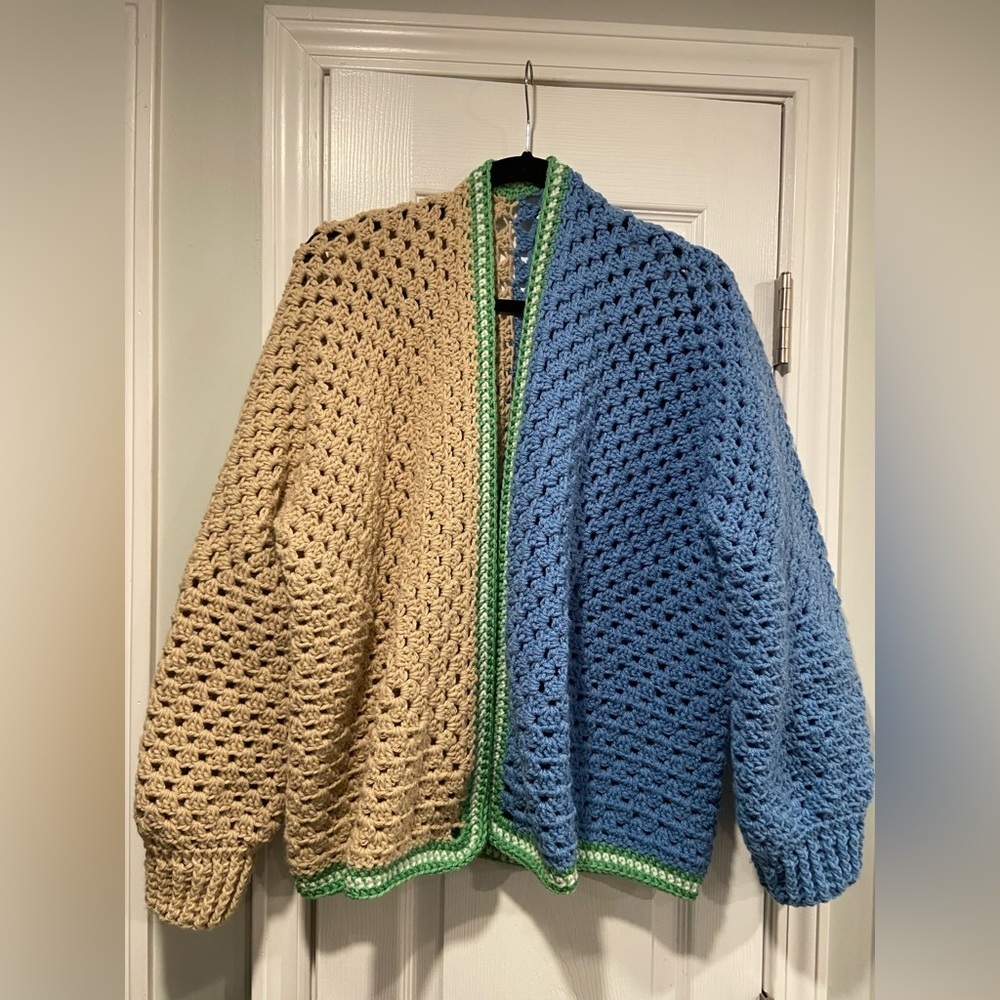 Handmade Crochet Granny Square One Size Cozy Cardigan Boho Chunky Knit Sweater